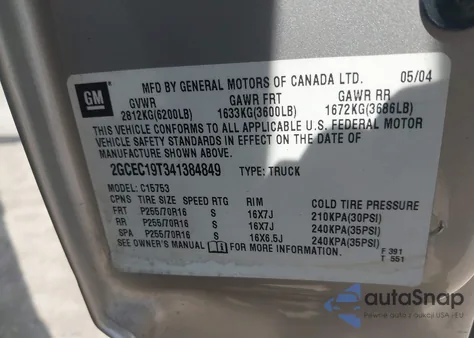 2004 Chevrolet Silverado C1500 z USA, uszkodzony, nr VIN 2GCEC19T341384849